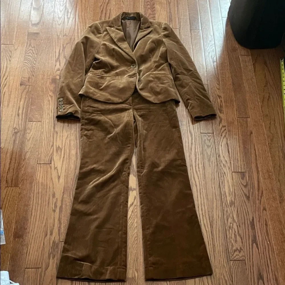 Theory Brown Velvet Suit Flared Pants Women’s Sz 0/2